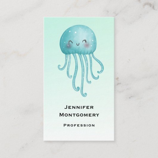Schattigee en Happy Blue-Green Jellyfish Visitekaartje (Voorkant)