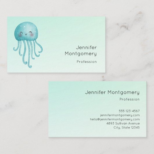 Schattigee en Happy Blue-Green Jellyfish Visitekaartje (Voorkant / Achterkant)