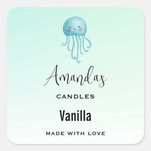 Schattigee en Happy Jellyfish Candle Business Vierkante Sticker (Voorkant)