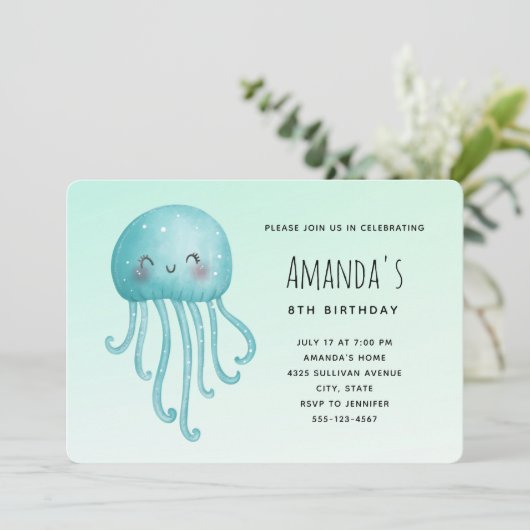 Schattigee en Happy Jellyfish Verjaardag Kaart (Staand voorkant)