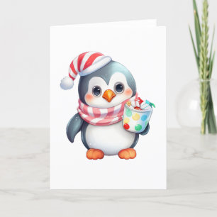 Schattigee en Happy Penguin met Snack BLANK Feestdagen Kaart