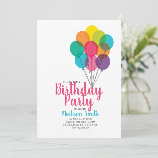 Schattigee en kleurrijke ballonnen verjaardagsuitn kaart (Staand voorkant)