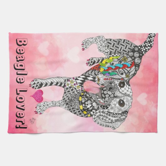 Schattigee en kleurrijke Beagle Lover Keukenhanddo Theedoek (Horizontaal)