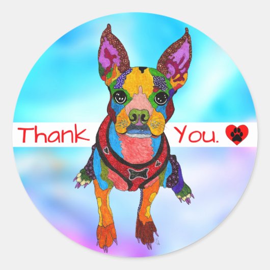 Schattigee en kleurrijke Boston Terrier Dank u Sti Ronde Sticker (Voorkant)