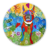 Schattigee en kleurrijke Boston Terrier deurknop Keramische Knop (Voorkant)