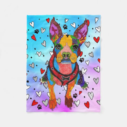 Schattigee en kleurrijke Boston Terrier Fleece Bla Deken (Voorkant)