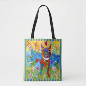 Schattigee en kleurrijke Boston Terrier Gestreepte Tote Bag (Voorkant)