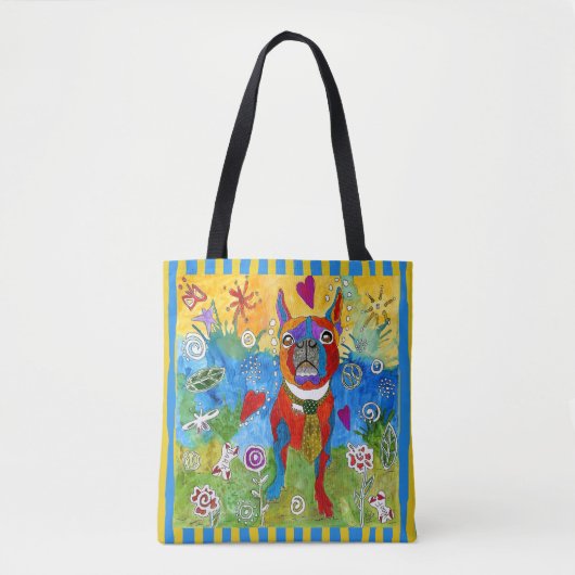 Schattigee en kleurrijke Boston Terrier Gestreepte Tote Bag (Voorkant)