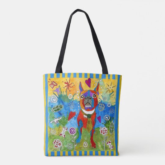 Schattigee en kleurrijke Boston Terrier Gestreepte Tote Bag (Achterkant)