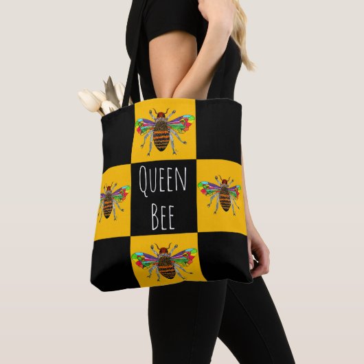 Schattigee en kleurrijke Bumble Bee Honey Bee Canv Tote Bag (Dichtbij)