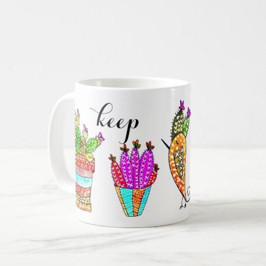 Schattigee en kleurrijke Cacti Keep Life Simple Mo Koffiemok (Voorkant links)