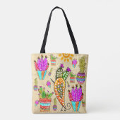 Schattigee en kleurrijke Cactus Canvas tas (Achterkant)