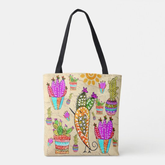 Schattigee en kleurrijke Cactus Canvas tas (Achterkant)