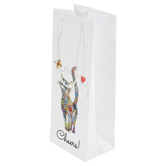 Schattigee en kleurrijke Cat Wine Bag Wijn Cadeautas (Achterkant Gekanteld)