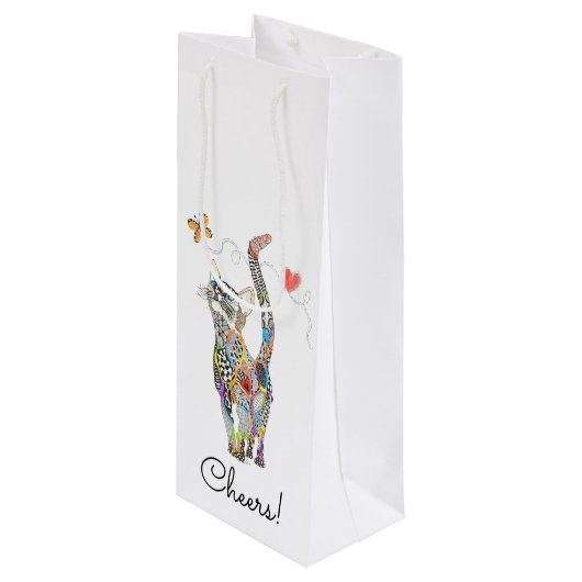 Schattigee en kleurrijke Cat Wine Bag Wijn Cadeautas (Voorkant Gekanteld)