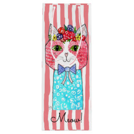 Schattigee en kleurrijke Cat Wine Canvas tas Wijn Cadeautas