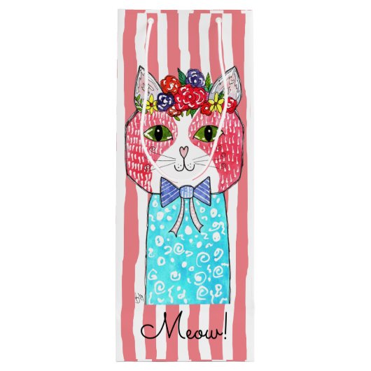 Schattigee en kleurrijke Cat Wine Canvas tas Wijn Cadeautas (Achterkant)