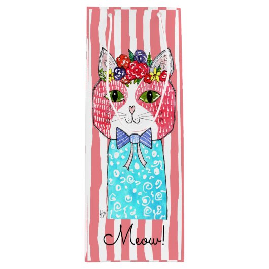 Schattigee en kleurrijke Cat Wine Canvas tas Wijn Cadeautas (Voorkant)