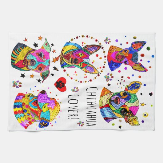 Schattigee en kleurrijke Chihuahua Lover keukenhan Theedoek (Horizontaal)