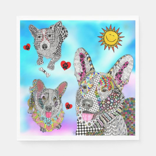 Schattigee en kleurrijke Corgi servetten (Voorkant)