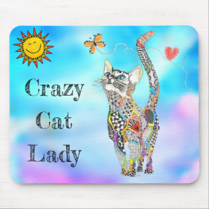 Schattigee en kleurrijke Crazy Cat Lady Mousepad Muismat