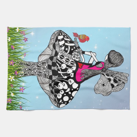 Schattigee en kleurrijke Fairy en Bird Kitchen Han Theedoek (Horizontaal)