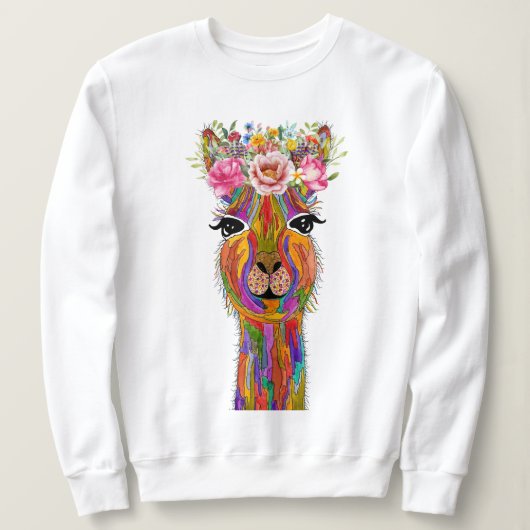 Schattigee en kleurrijke Floral Llama Trui (Design voorkant)