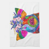 Schattigee en kleurrijke Floral Pig Kitchen Towel Theedoek (Verticaal)