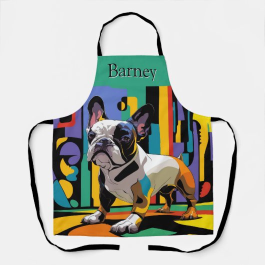 Schattigee en kleurrijke Franse Bulldog Pop Art Sc Schort (Voorkant)
