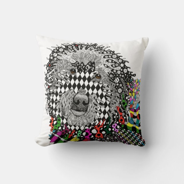 Schattigee en kleurrijke Goldendoodle Decoratief K Kussen (Voorkant)