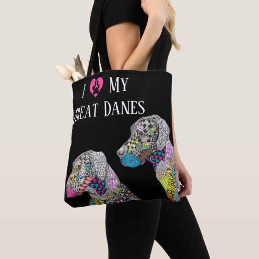 Schattigee en kleurrijke Grote Denen Canvas tas (Dichtbij)