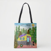 Schattigee en kleurrijke Happy Camper Canvas tas (Voorkant)