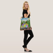 Schattigee en kleurrijke Happy Camper Canvas tas (Op model)
