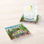 Schattigee en kleurrijke Happy Camper Trivet Glazen Onderzetter (Schuin)