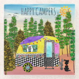 Schattigee en kleurrijke Happy Camper Trivet Glazen Onderzetter
