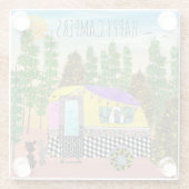 Schattigee en kleurrijke Happy Camper Trivet Glazen Onderzetter (Achterkant)