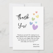 Schattigee en kleurrijke harten Baby shower Bedankkaart (Voorkant)