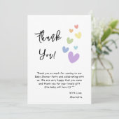 Schattigee en kleurrijke harten Baby shower Bedankkaart (Staand voorkant)