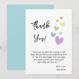 Schattigee en kleurrijke harten Baby shower Bedankkaart