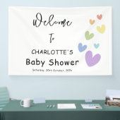 Schattigee en kleurrijke harten Baby shower Spandoek (Beurs)