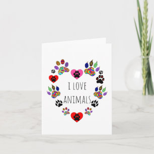 Schattigee en kleurrijke Heart Paw Prints Wenskaar Bedankkaart