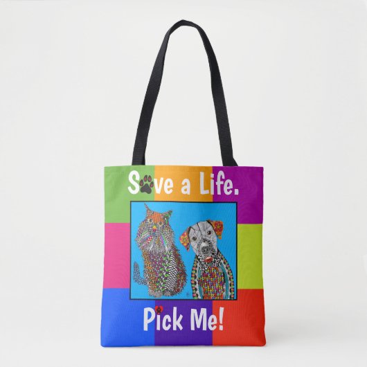 Schattigee en kleurrijke hond en kat adoptie Canva Tote Bag (Voorkant)