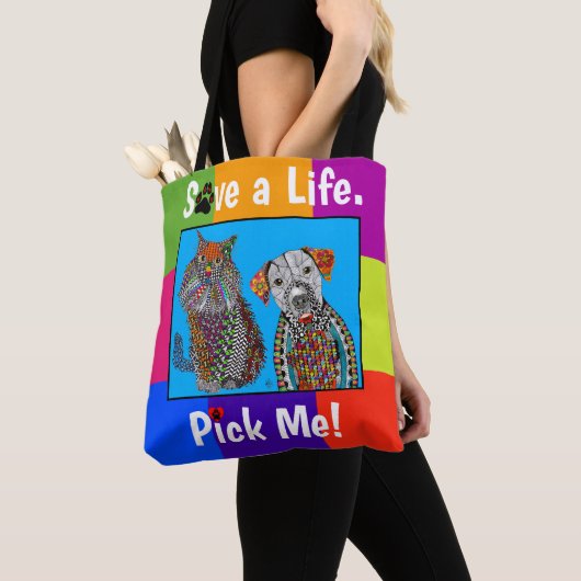 Schattigee en kleurrijke hond en kat adoptie Canva Tote Bag (Dichtbij)