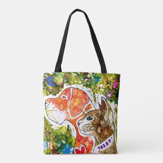 Schattigee en kleurrijke hond en kat Canvas tas (Achterkant)
