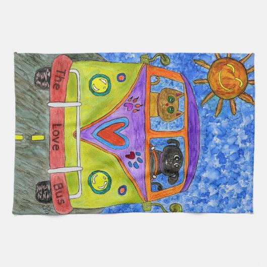 Schattigee en kleurrijke hond en kat keukenhanddoe theedoek (Horizontaal)