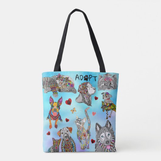 Schattigee en kleurrijke hond en kat Pet Adoptie C Tote Bag (Achterkant)
