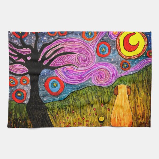 Schattigee en kleurrijke hondenkeukenhanddoek theedoek (Horizontaal)