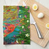 Schattigee en kleurrijke kat en vogel keukenhanddo theedoek (Quarter Fold)