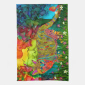 Schattigee en kleurrijke kat en vogel keukenhanddo theedoek (Verticaal)