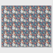 Schattigee en kleurrijke kerst sneeuwman cadeaupapier (Vlak)